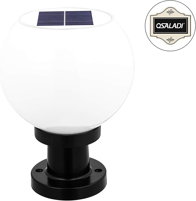 200MM Led Solar Post Light Outdoor Round Ball Landscape Light for Exterior House Garden Yard Patio Fence Deck, White, Random Base