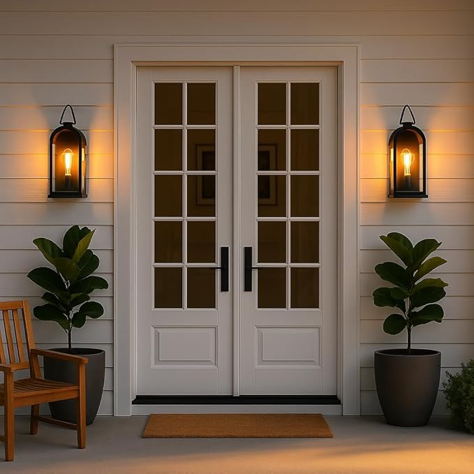 Vintage Outdoor Wall Light Fixtures (2 Pack) - Dark Brown Porch Lantern/Exterior Wall Sconce, Glass Shade, Sturdy | Lumora