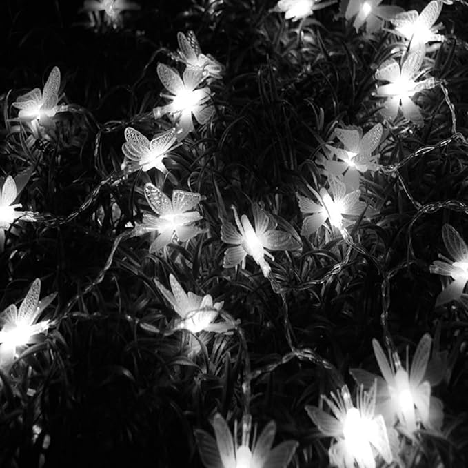 Butterfly String Lights, Waterproof 20FT 30LED Butterfly Solar Light Outdoor Solar Rope Lights Fairy Light Decorative Garden Lights for Cafe Patio Party Garden Wedding (White)
