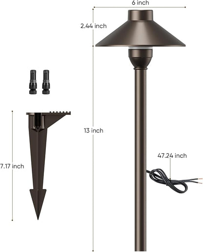 PARTPHONER Low Voltage Landscape Lighting 12-Pack, Aluminum 12V Pathway Lights with G4 Bulbs, Waterproof Oil Rubbed Bronze Color Wired Path Lights with Connectors for Walkway Yard Garden