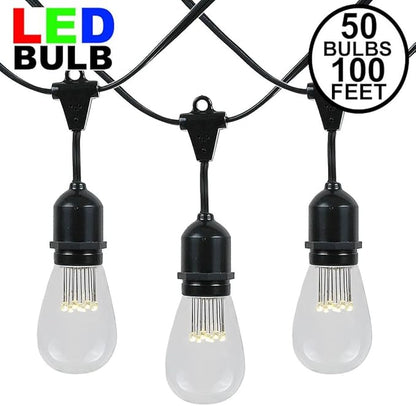 100 Foot S14 Edison Outdoor String Lights – Suspended - Commercial Grade - Backyard Garden Gazebo – Cafe Market String Lights – Vintage Patio String Lights – Black Wire - 50 S14 LED Bulbs
