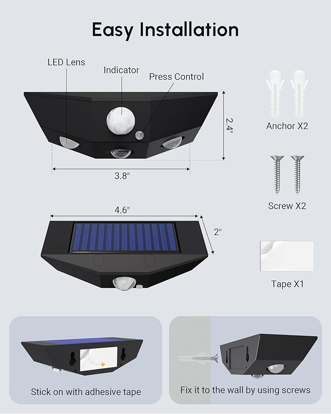 12 Pack Solar Fence Lights, Motion Sensor Outdoor Light with 3 Sided Lighting, 60 Lumens Fence Light Solar Powered | Lumora