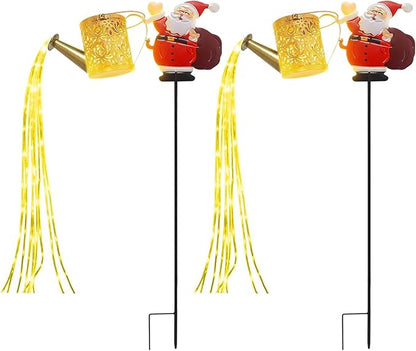 Christmas Santa Solar Kettle Lights, New Santa Claus Solar Watering Can Kettle Lights Outdoor, Metal Waterproof Garden Lantern for Yard, Patio, Lawn, Pathway Warm Light 2pcs
