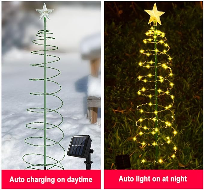 2 Pack Solar Spiral Christmas Trees with Warm White Lights, 36" Outdoor Light Up Xmas Pathway Markers with Stake, Auto On/Off & Waterproof Lights for Winter Patio Yard Walkway Driveway Decor