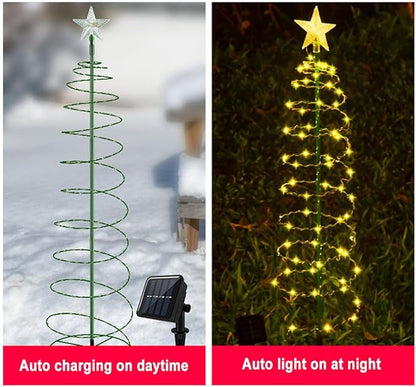 2 Pack Solar Spiral Christmas Trees with Warm White Lights, 36" Outdoor Light Up Xmas Pathway Markers with Stake, Auto On/Off & Waterproof Lights for Winter Patio Yard Walkway Driveway Decor