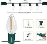C9 LED Christmas Lights Outdoor 25FT, 25 Energy Efficient Warm White Vintage Bulbs, Connectable, Weatherproof for | Lumora