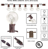 Abeja 25Ft Outdoor Patio String Lights with 27 Clear G40 Bulbs, UL Listed for Porch Bars Deck Wedding Party Markets | Lumora