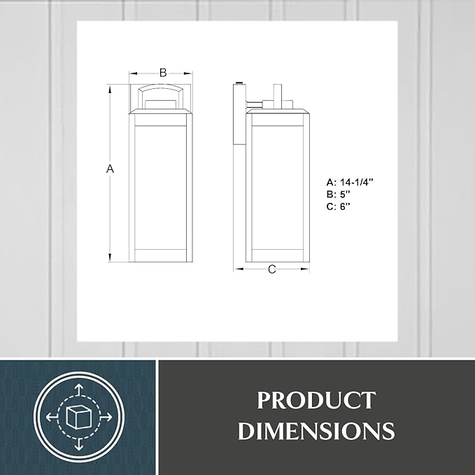 VAXCEL Kinzie Outdoor Porch Light, 5" W x 14.25" H Black Outdoor Lantern, Modern Dusk to Dawn Wall Light for Porch | Lumora