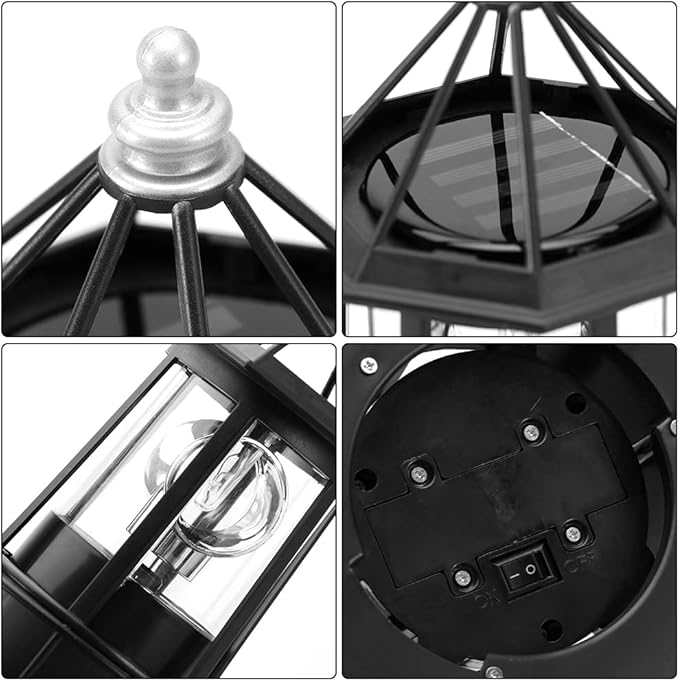 Solar Lighthouse Rotating Light - 360 Degree Rotating Lighthouse Lamp,IP65 Waterproof Solar Lighthouse Towers Statue Lights for Patio Fence Garden Courtyards,Lawns Decor (Black)