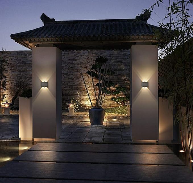 Yosoan Modern LED IP65 Waterproof Exterior Wall Lamp with Backing Plate, 8W 86V-265V Warm White 3000K Aluminum Indoor Outdoor Surface Mount Rainsafe Matte Black Up Down Porch Staircase Hallway Garage