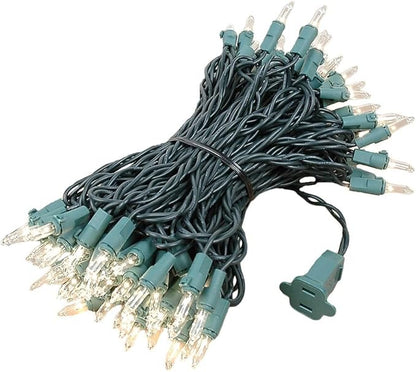 Novelty Lights 50 Feet 100 Bulbs Traditional Incandescent Mini Lights, Clear on Green Wire with 6" Spacing, Commercial Grade and UL Listed for Indoor/Outdoor Use, End-to-End Connectable