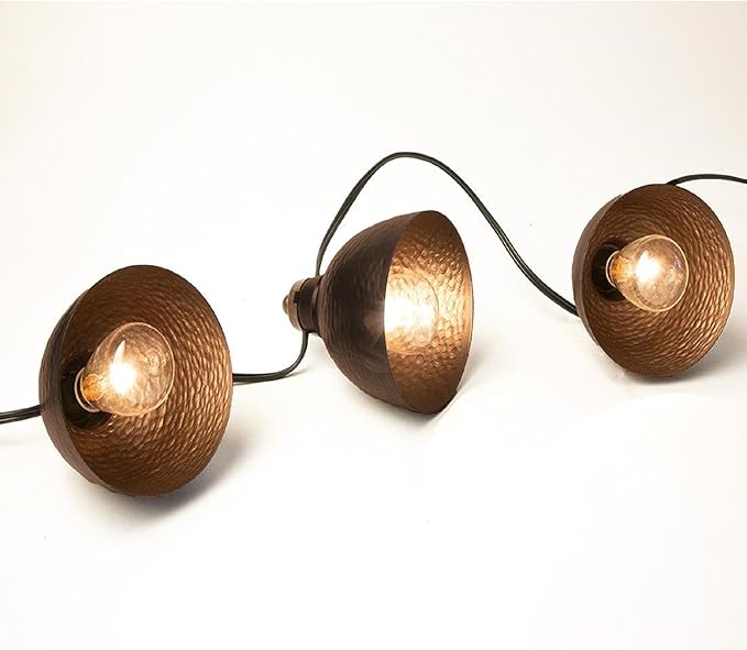 LumaBase Electric Café String Lights with 10 Brown Metal Domes