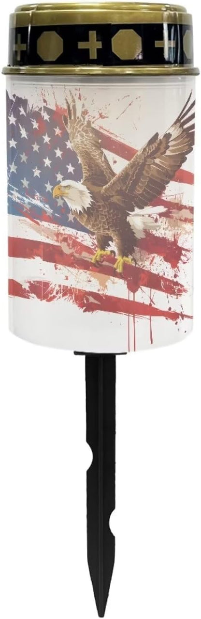 America Flag Eagle Print Solar Grave Light Patriotic Solar Light Outdoor Landscape Path Light Waterproof Solar Garden Light Home Decor