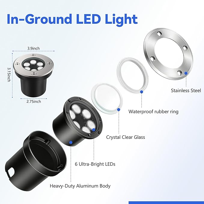 JESLED Low Voltage Landscape Lights, 6W LED Well Lights IP67 Waterproof, 6000K Bright - Outdoor Lighting Accessory | Lumora