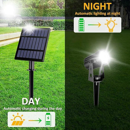 IgnisTerra Solar Spotlights 4-in-1 - Lighting Sensor & IP65 Waterproof, Auto On/Off for Garden, Yard, Driveway & Pool - 200LM Super Bright White & Red Light Modes