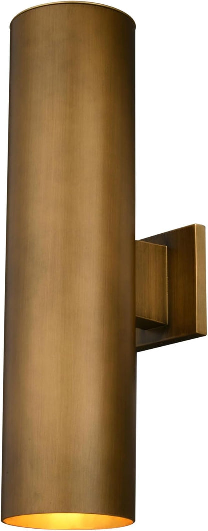 VAXCEL Chiasso 20 in. H 2-Light Warm Brass Outdoor Wall Sconce Made of Rust-Resistant Aluminum, Gold Metal Shade, Up-Down Wall Wash, LED Compatible, Use for Exterior Porch Patio Front Door or Garage