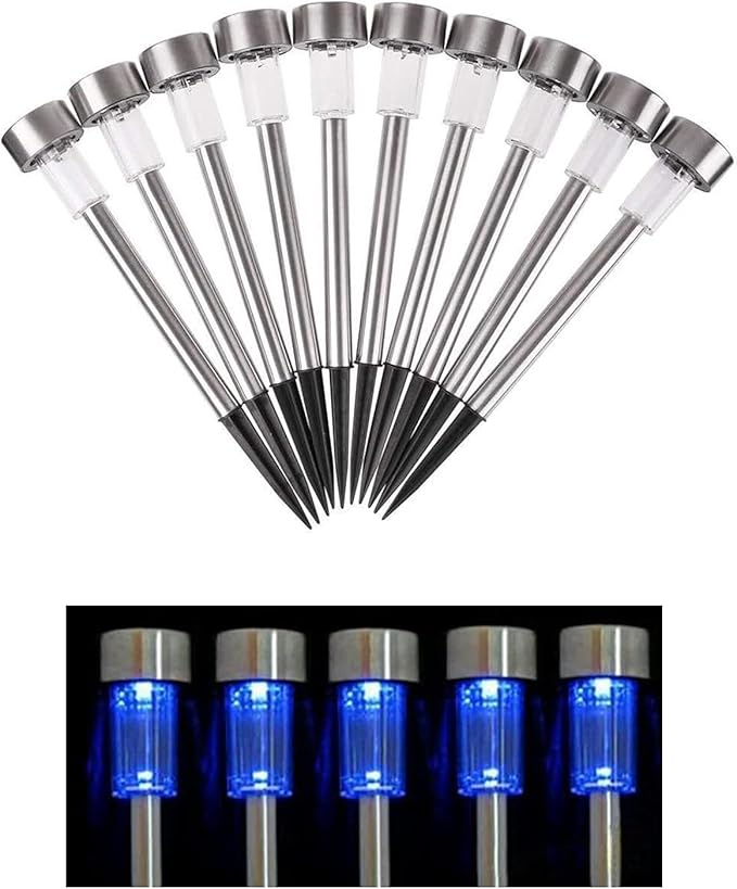 10PCS Blue Outdoor Lights LED Steel Garden Solar Powered Landscape Light Lamp Yar Pathway Stake Lights | Lumora