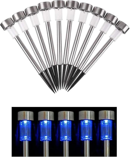 10PCS Blue Outdoor Lights LED Steel Garden Solar Powered Landscape Light Lamp Yar Pathway Stake Lights