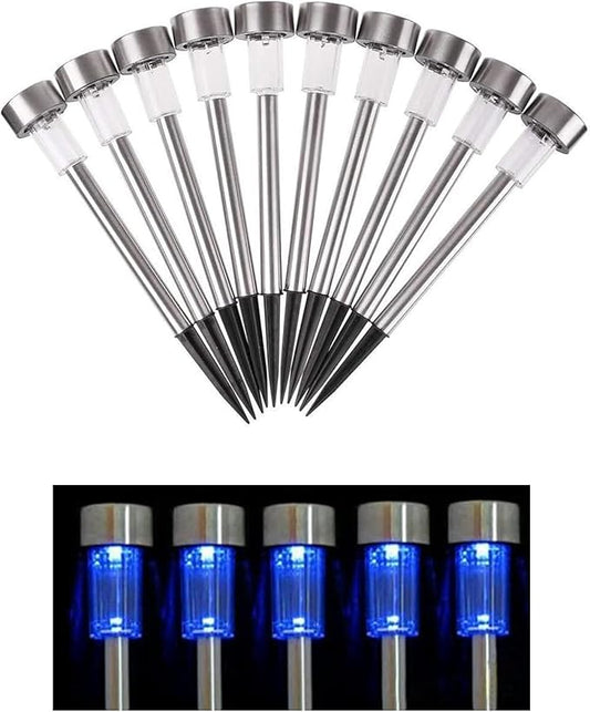 10PCS Blue Outdoor Lights LED Steel Garden Solar Powered Landscape Light Lamp Yar Pathway Stake Lights