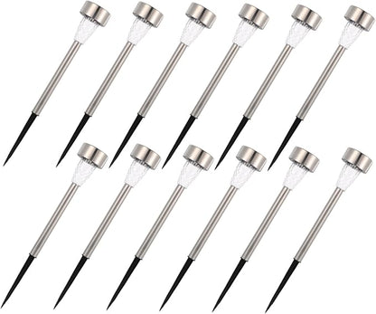 POPETPOP 12pcs Solar Powered Landscape Lights Stainless Steel Outdoor Pathway Lighting Kit for Patio Garden Solar Garden Lights with Automatic Charging and White LED Brightness