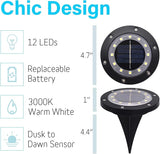 Solar Ground Light - 12 LEDs Garden Light Waterproof With 800mAh Built-In Battery, Stainless Steel Housing Disc | Lumora