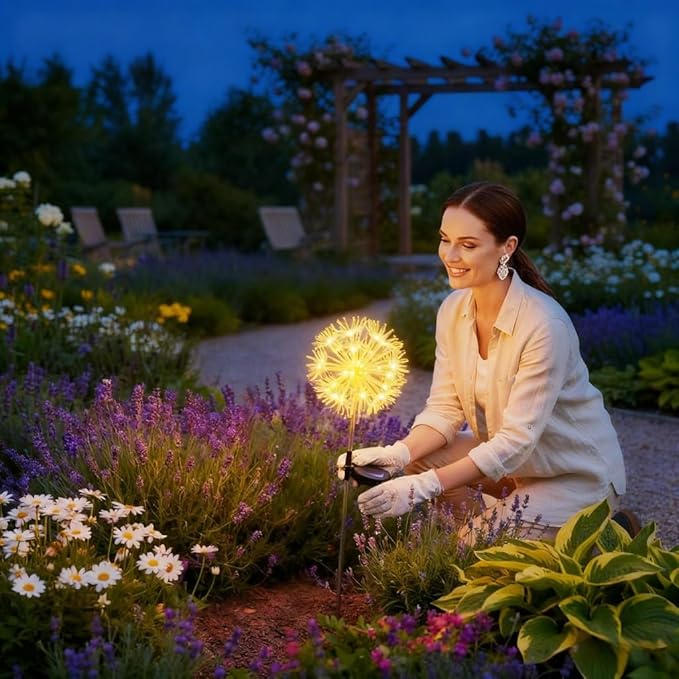 Solar Garden Lights Outdoor Waterproof Decorative, 2-Pack 19LED Warm White Fairy Light 8 Modes, Solar Firework | Lumora