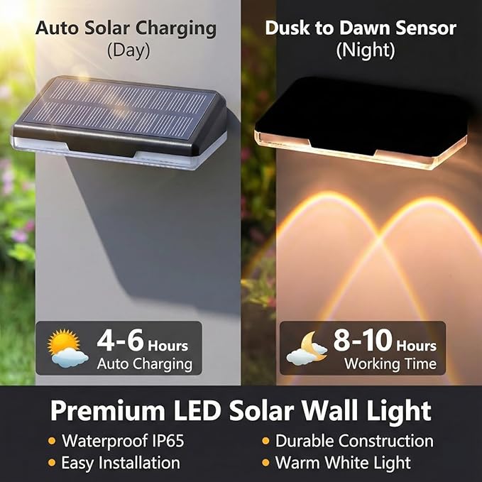Solar Fence Lights Outdoor Waterproof, 12 Pack, Adjustable Color Temperature 3000K/4000K/6000K, LED Step Lights for Patio Yard Wall Railing Garden, Auto On/Off