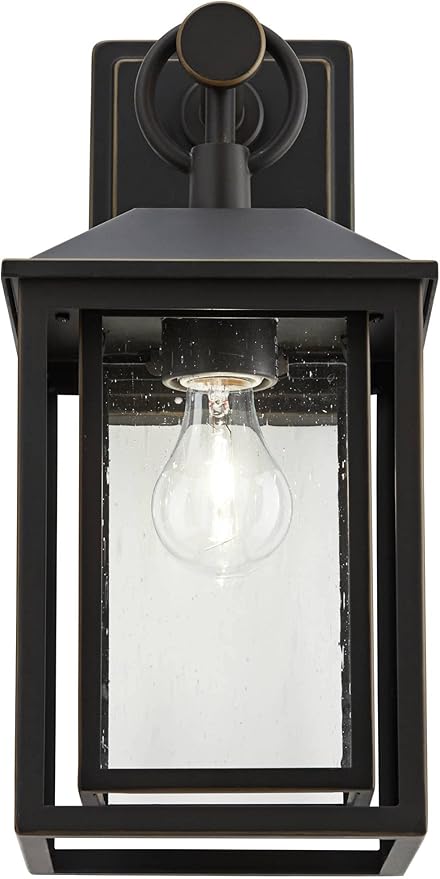 John Timberland Califa Mission Modern Outdoor Wall Light Fixture Brown Bronze Metal 15 1/4" Textured Clear Glass | Lumora
