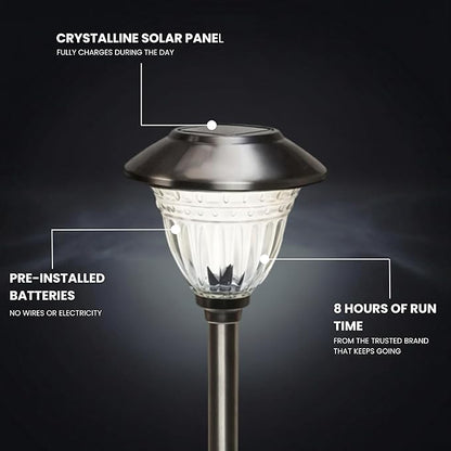 Energizer Solar Outdoor Garden Lights - 10 Pack LED Driveway Solar Lights with 10 Lumen Output, Patterned Glass & Metal Finish, Waterproof & Easy to Install Garden Lights for Outside - Stainless Steel