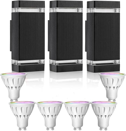 Mi.Light RF Remote Control RGB Colour Changing Lighting LED Double Up and Down Outdoor Wall Light,White Temperature 2700k- 6500k RGB+CCT Exterior Wall Lighting (3 Pack)