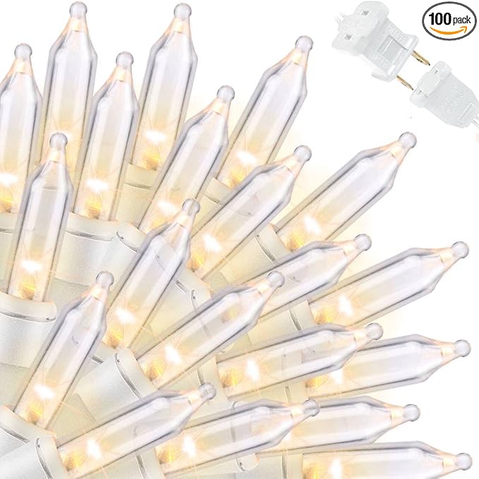 LAMPHOME Christmas Lights 100 Count Mini Clear Valentines Lights 19.6ft White Wire Christmas Tree String Lights for Outdoor Indoor Christmas Decorations Wedding Valentines Day Decor,UL Certified