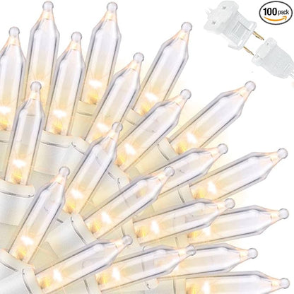 LAMPHOME Christmas Lights 100 Count Mini Clear Valentines Lights 19.6ft White Wire Christmas Tree String Lights for Outdoor Indoor Christmas Decorations Wedding Valentines Day Decor,UL Certified