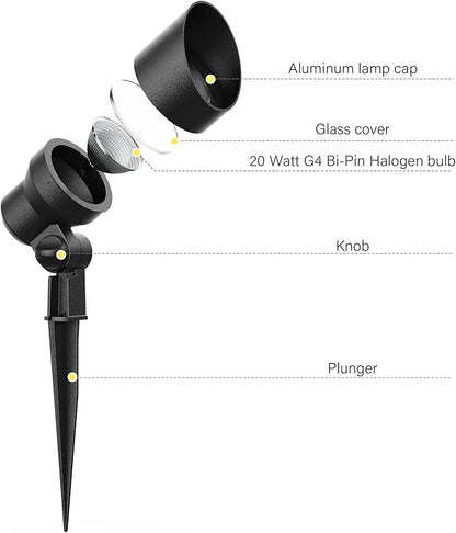 VM Low Voltage Landscape Lights 12V AC, 20W Outdoor Spotlight Flood Lights 145 Lumens G4 Bi-PIin Halogen Lighting 2800K Warm White Light for Garden, Yard, Pathway, Driveway Lighting 8Pack