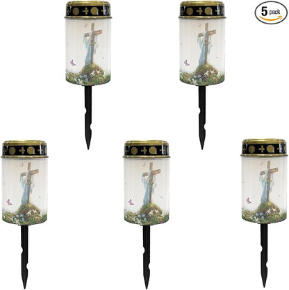 Cross and Butterfly Cemetery Lights for Grave,Solar Outdoor Lights Garden Lights Solar Stake Lights Waterproof Pathway Light Lantern Solar Walkway Lights Outdoor Landscape Lighting Spotlight