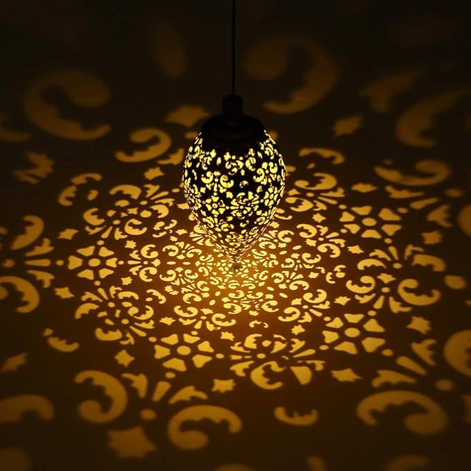 (2 Pack) Hanging Solar Lights, Tomshine Solar Lantern LED Moroccan Garden Decor, Metal Solar Lanterns Outdoor | Lumora