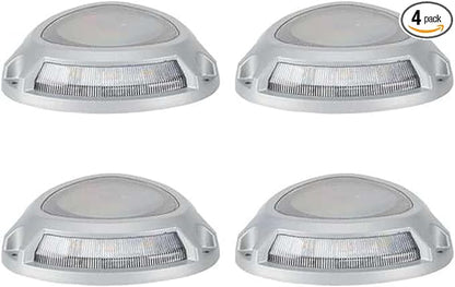 Step Light with Motion Sensor, Set of 4 Driveway Lights, Grey Cast Aluminum, 25 Lumen Solar Lights for Outdoor Steps, Patio, Boat Dock, Pool Deck, Pathways