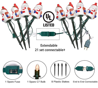 GOOTHY 2 Sets Snowman Christmas Pathway Lights, 7Ft C7 Outdoor Christmas String Light with 8 Snowman Stakes Lights, Connectable Christmas Decorations Pathway Light for Yard Garden Driveway Walkway