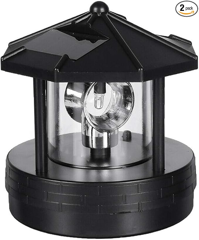 KOET Solar Lighthouse, LED Beacon Rotating Garden Lights, Outdoor Smoke Tower Lamp with 2 Solar Panels for Lawn Patio Yard Landscape Lighting Decorative