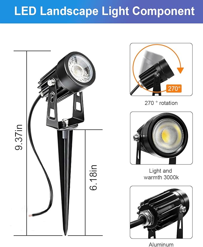 8-Pack Low Voltage Landscape Lighting Kit with WiFi 72W Transformer, 3W LED Spotlights with 65ft Cable, App and | Lumora