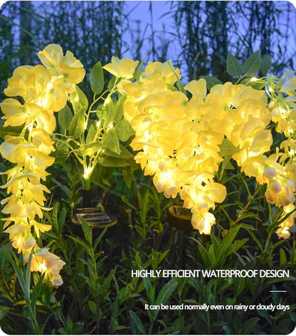 2 Pack Solar Garden Lights Wisteria Flower IP65, Outdoor Waterproof, Warm Light & 2 Lightning Modes, for Gardens, patios, courtyards, and Holiday/Wedding Decorations (Yellow & Pink)