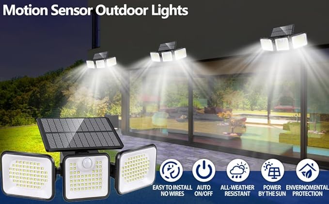 2 Pack 180 LED Solar Flood Light Outdoor,Motion Sensor Outdoor Lights,IP65 Waterproof,3 Adjustable Heads Outdoor | Lumora