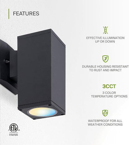 ASD 1 Light Square LED Indoor & Outdoor Wall Light Fixture | 9W 1000LM 3000K-5000K 120V Cylinder Up Down Lights | Dimmable Exterior Wall Sconce | Front Door, Porch, Patio | Black, ETL 6 Pack