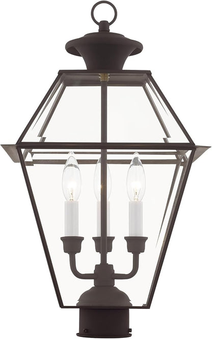 Livex Lighting Lantern 2384-07 Westover 3-Light Outdoor Post Head, Bronze, 21.50x12.00x12.00