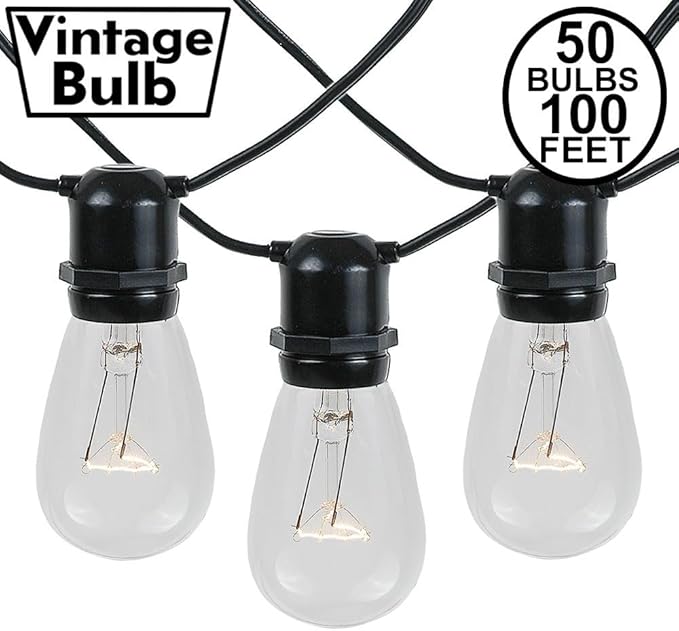 Novelty Lights 100 Feet, 50 in-Line E26 Sockets, S14 String Light Set with Clear Incandescent Bulbs, Heavy Duty | Lumora