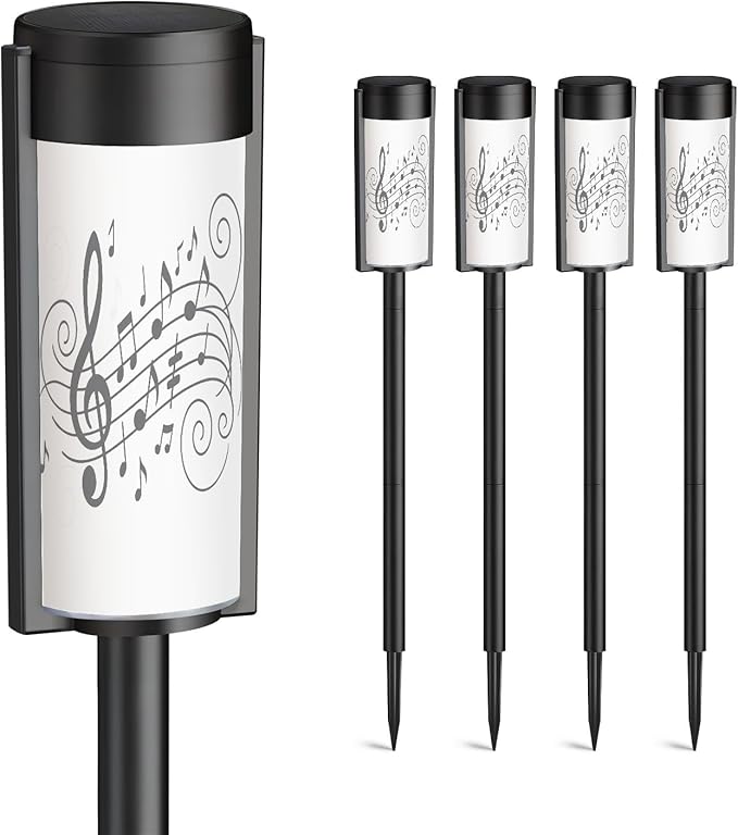 4 Pack Solar Pathway Lights Outdoor Waterproof Musical notes stave line symbols for staff music key note theme Treble Solar Garden Lights LED Landscape Lighting for Yard Walkway Lawn Garden Decor