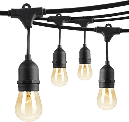 TORCHSTAR 50ft LED Outdoor String Lights, Extendable Vintage Retro Bulb Lighting, Hanging Light for Festivals, Events, 24 Sockets with Extra 12 Bulbs, Weatherproof Patio Grade, Garden, Balcony