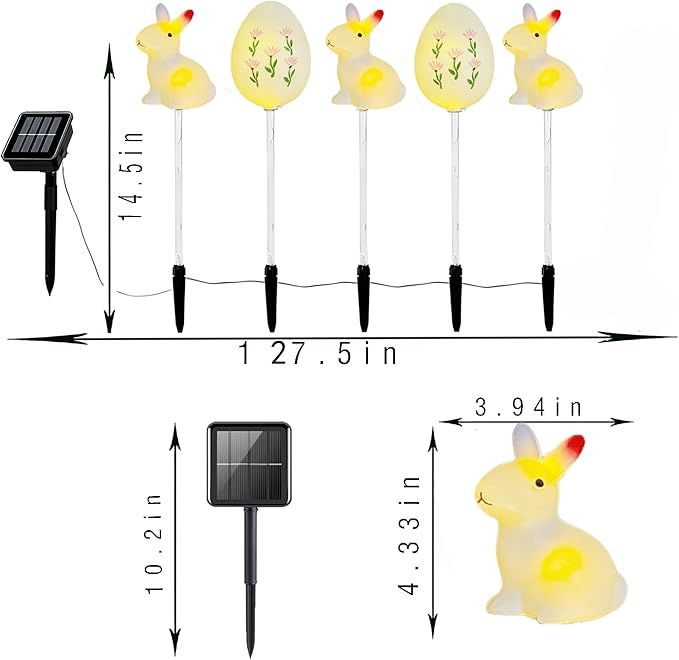 5-Pack Easter Solar Pathway Lights with Bunny & Egg Designs – Waterproof Outdoor Garden Stake Lights, Steady & Flashing Modes for Yard Decorations