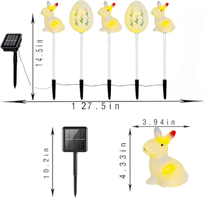 5-Pack Easter Solar Pathway Lights with Bunny & Egg Designs – Waterproof Outdoor Garden Stake Lights, Steady & Flashing Modes for Yard Decorations