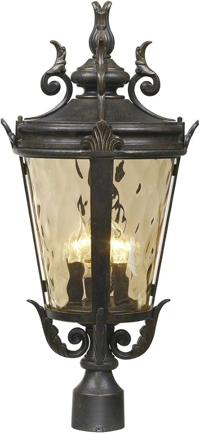 John Timberland Marseille Vintage Outdoor Post Light Fixture Veranda Bronze 25" Champagne Hammered Glass for | Lumora