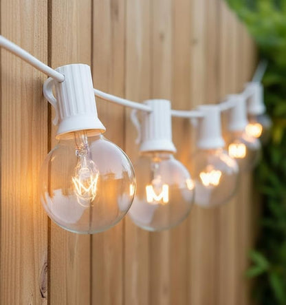 25FT G40 Outdoor String Lights with 27 Globe Clear Bulbs(2 Spare) Patio String Lights Outdoor Waterproof for Party Wedding Garden Commercial Decoration, 5 Watt Bulbs E12 Base- White Wire